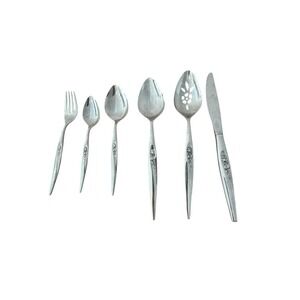 MCM Vintage Sears Tradition Stainless Gentle Rose Flatware (Set 52) Rose Handles